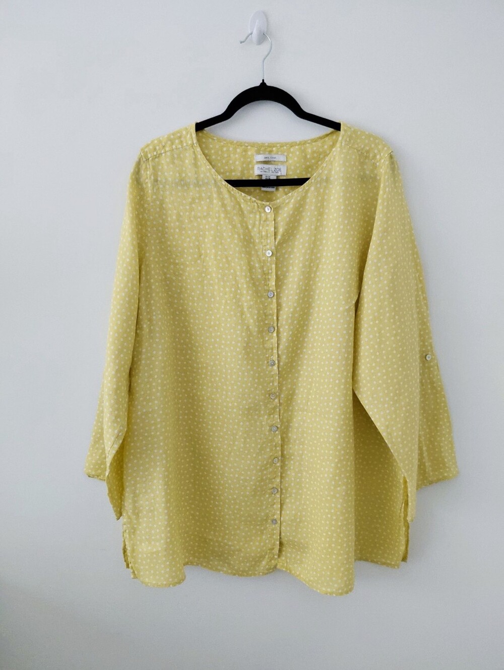 Rachel Zoe Pale Lemon Polka-Dot Button Front Blouse